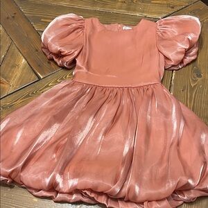 GB Girls Shimmering Rose Puff Sleeve Dress